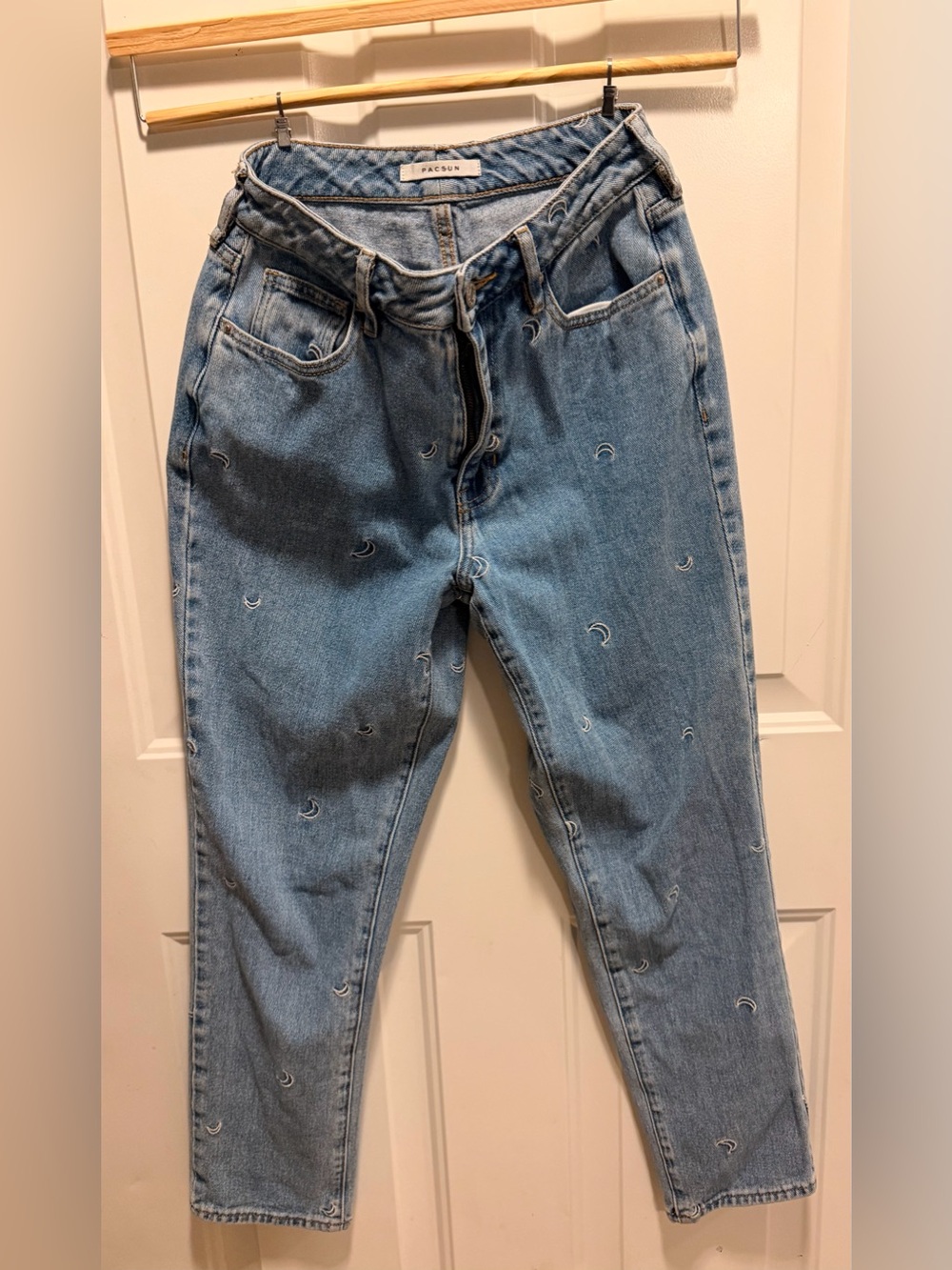 PacSun Light Wash Boyfriend Jeans with Crescent Embroidery
